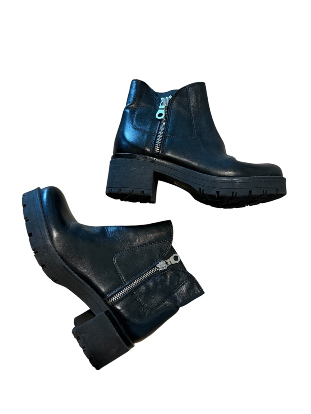 Black Leather Chunky Heel Ankle Boots - Women's size 36